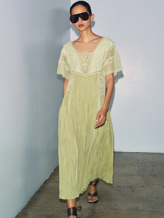 Zara Dresses & Skirts - ZARA WOMAN SS26 PISTACHIO EMBROIDERED PLEATED DRESS ZW 7521/063/511